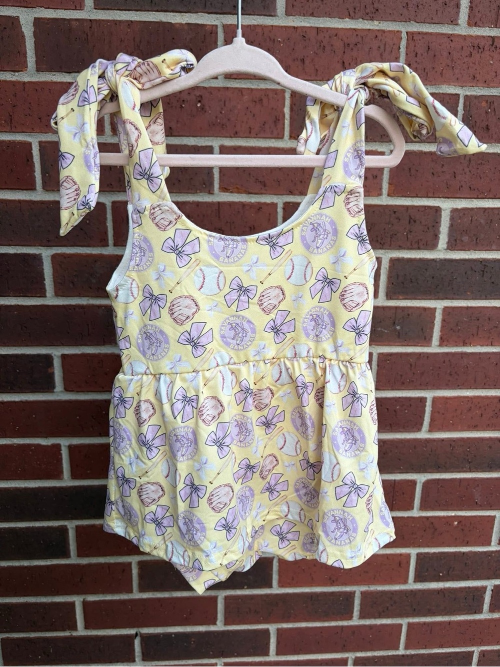 Savannah Bananas Skirted Romper with Tie Sleeves